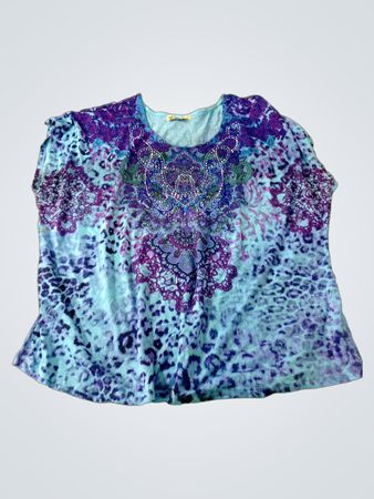 Unity World Wear Woman Blue Purple Print T-Shirt 2X