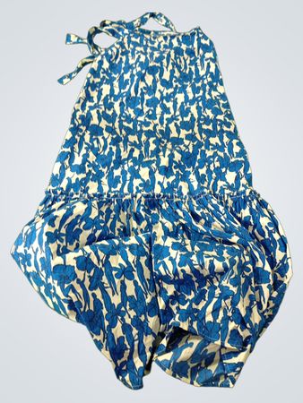Blue and white floral print jumpsuit