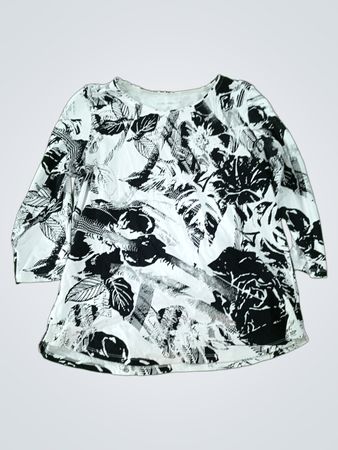 White and black floral print long sleeve top