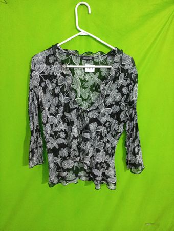 NOTATIONS Women's Sheer Floral Print Tie Neck Blouse