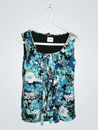 Style & Co. Blue Floral Ruffle Sleeveless Top