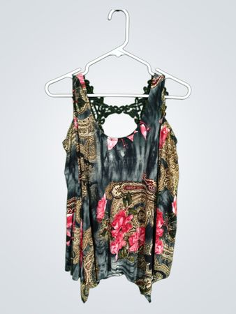 VENUS Women's Sleeveless Floral Print Top with Lace Detail