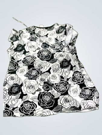 Women's Black and White Rose Print Top