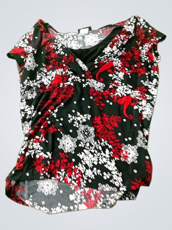 PERSE Collection Women's Black Red White Floral Print Top