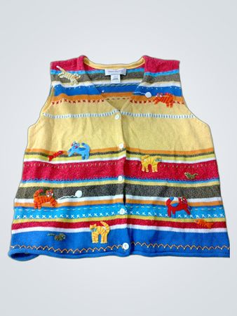 Susan Bristol Striped Animal Embroidered Vest
