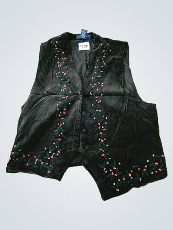Karen Scott Black Velvet Vest with Holly and Berry Embroidery