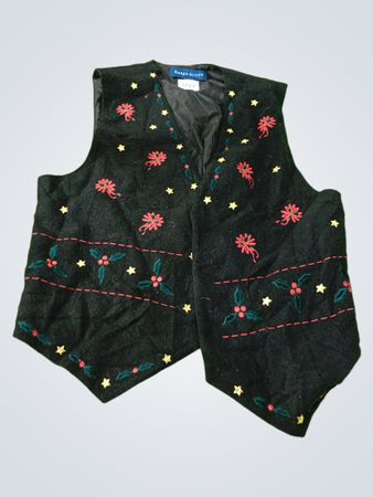 Karen Scott Women's Black Embroidered Christmas Vest