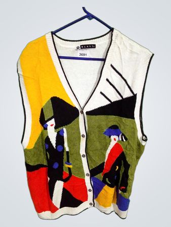 BLAST Sleeveless V-Neck Sweater with Abstract Art Print