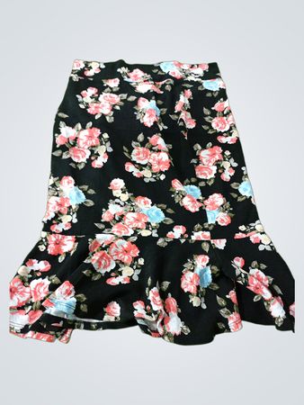 Black floral print peplum skirt
