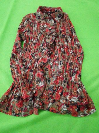 Apt. 9 Women's Floral Print Pleated Ruffle Long Sleeve Button-Up Shirt