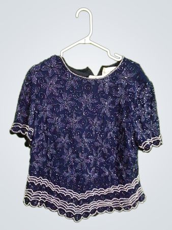 David's Bridal Beaded Navy Blue Top