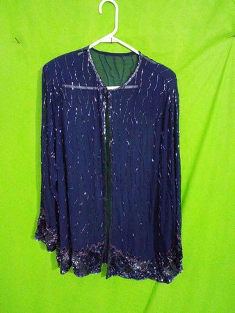 Meerblau glitzernde Jacke mit offener Vorderseite