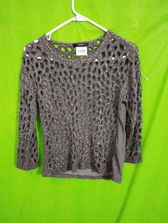Forever 21 Damen Graues Cut-out Perlen Langarmoberteil