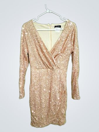 CHICME Pailletten Langarm V-Ausschnitt Bodycon Kleid