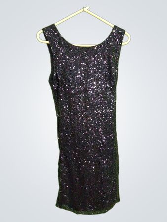 Seductions Schwarzes Pailletten V-Ausschnitt Ärmelloses Mini-Kleid