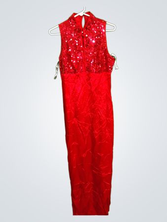 Rotes Pailletten- und Satin-Cheongsam-Kleid