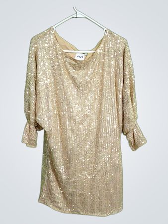 Pailletten Kleid mit Rüsche Ärmeln
