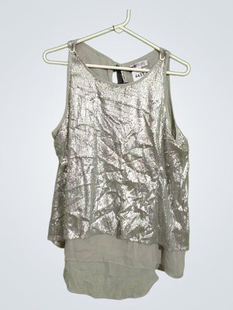 Jennifer Lopez Silberne Pailletten Schichten Tank Top XL