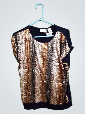Alfred Dunner Damen Pailletten Kurze Ärmel Top