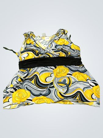 AA STUDIO Women's Yellow Floral Print Wrap Top Size 16