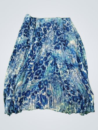 Blue Floral Print Pleated Skirt