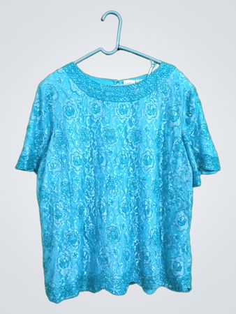 Candlelight & Charm Blue Beaded Lace Top