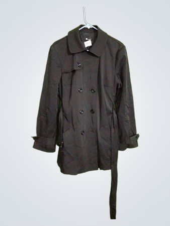 AB STUDIO Women's Black Double-Breasted Trench Coat with Belt