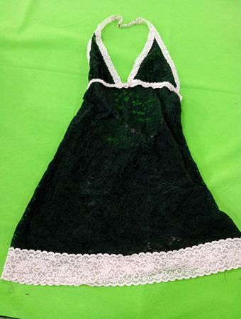 Black lace negligee with white trim
