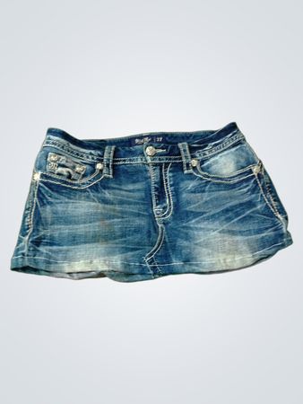 Miss Me Denim Skirt with Wing Embellishments