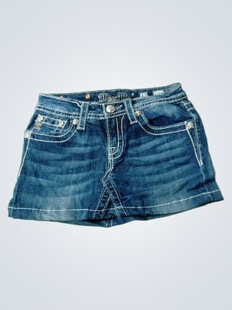 Miss Me Denim Skirt with Rhinestone Embellishments