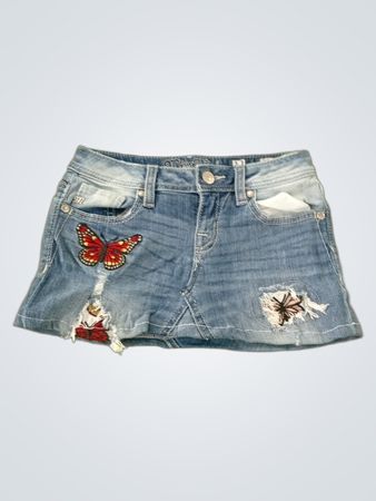 Miss Me Denim Skirt with Butterfly Graphic