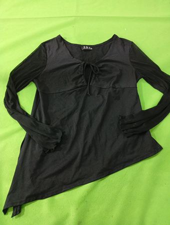 N.W.D. New Woman Design Black Mesh Sleeve Top