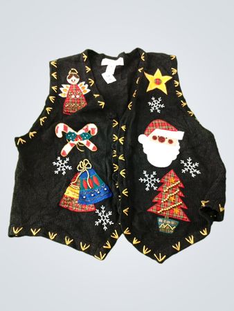 Victoria Harbour Black Christmas Vest with Appliques