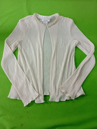 Jackie Jon New York White Pleated Cardigan with Pearl Embellishment