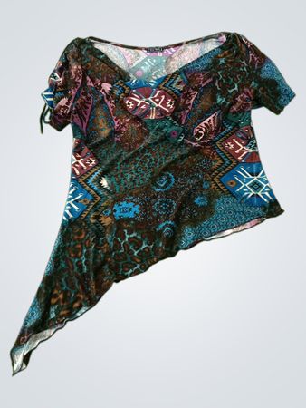 Two Tops Women's Asymmetrical Print Top Size 48