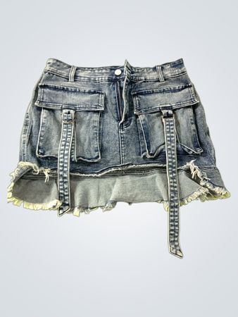 SUN DREAM Denim Mini Skirt with Belt Detail