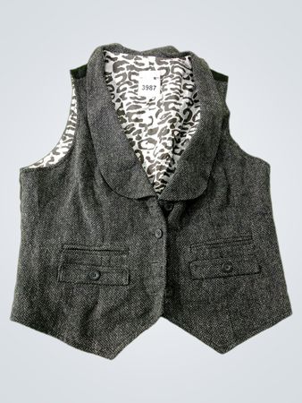 Relativity Women's Grey Tweed Vest with Leopard Print Lining