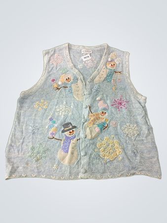 White Stag Womens Light Blue Snowman Embroidered Sleeveless Vest