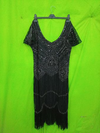 UNMAISY Schwarzes Perlenfransen Flapperkleid