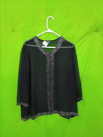 Madona Evening Essentials Schwarze Perlen Besetzte Transparente Bluse