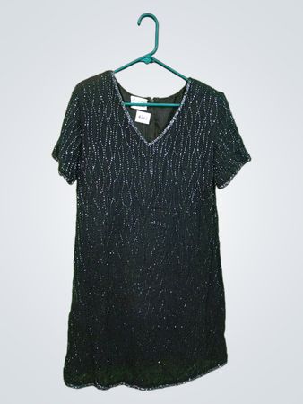 Life & Style Fashions Schwarze Perlen V-Ausschnitt Tunika