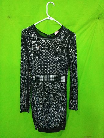 Schwarzes Strass Langarm-Mini-Kleid