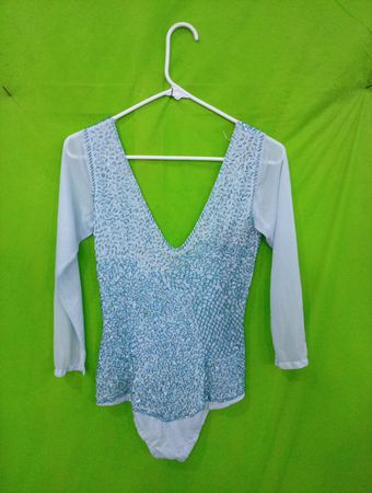 Light Blue Beaded Leotard mit Reißverschluss