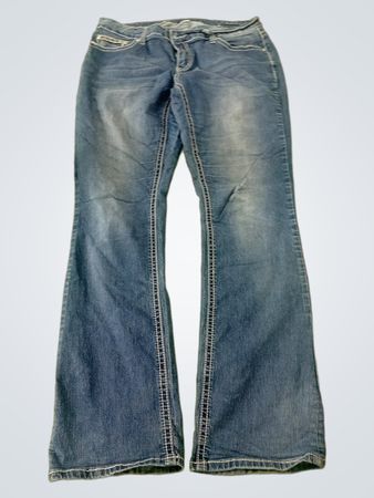 Blue Jeans with White Stitching and Embellished Pockets