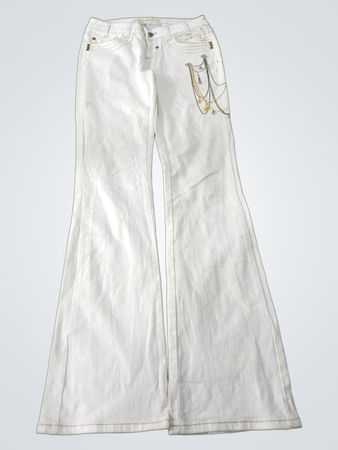 Deréon White Flare Jeans with Gold Chain Detail