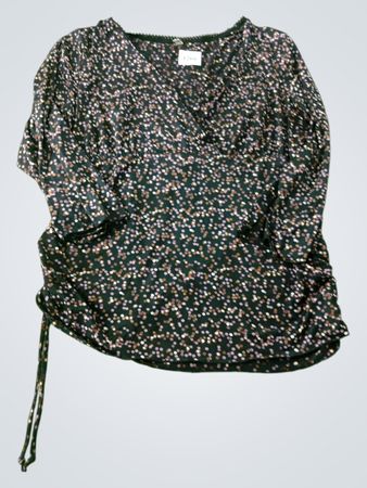 Black floral print long sleeve top with drawstring