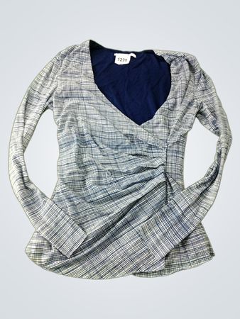 Sung Alfred Sung Blue Plaid Ruched Wrap Top