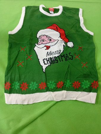 Grüner Weihnachts-Sweaterwesten mit Weihnachtsmann-Grafik