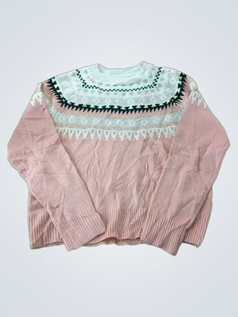 Pull à motif Fair Isle rose et blanc