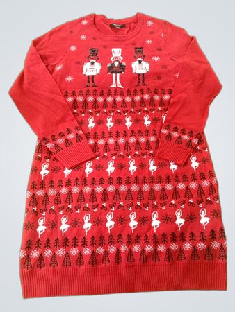 Esmara Roter Weihnachtspullover mit Ballerinas und Baum-Muster